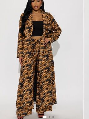 Fashion nova Savage Stroll Women's Orange Tiger-Print Wide Leg Pants